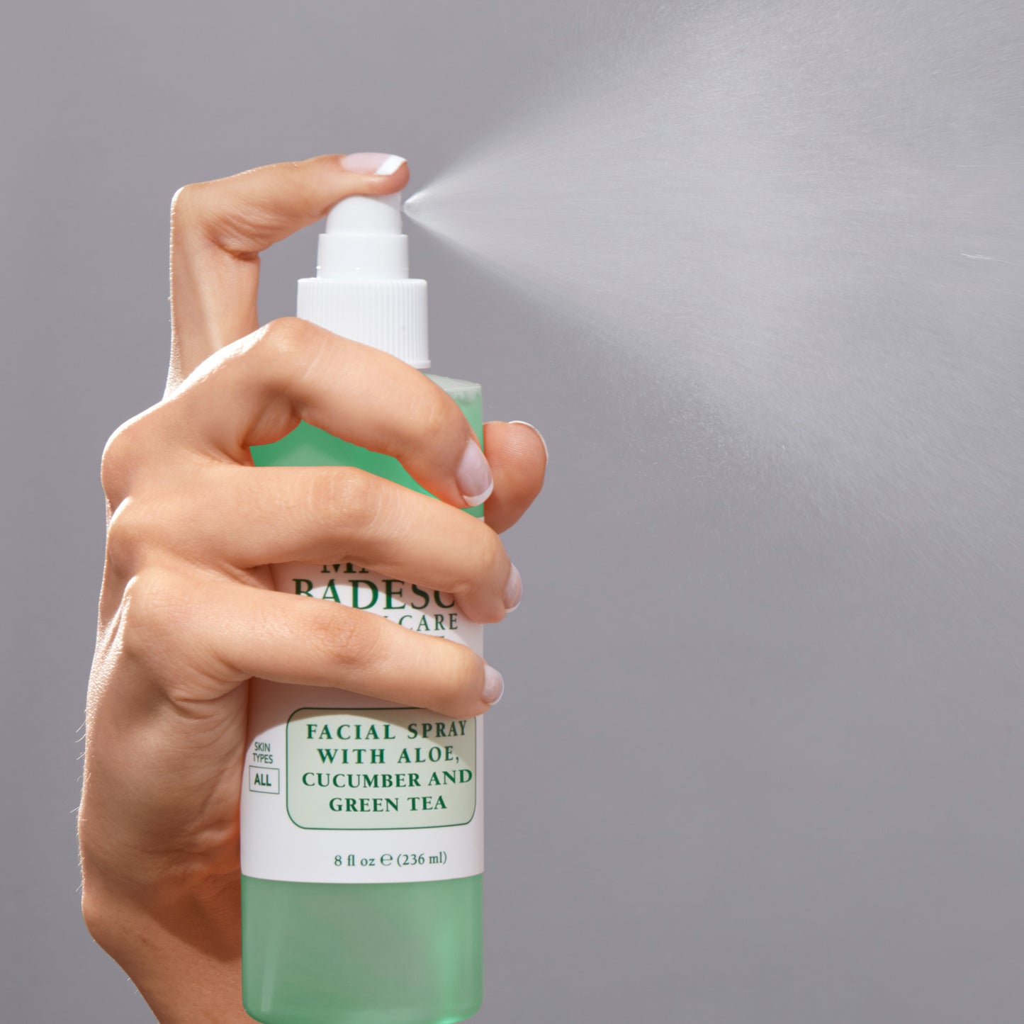 Facial Spray With Aloe, Cucumber, Green Tea being misted